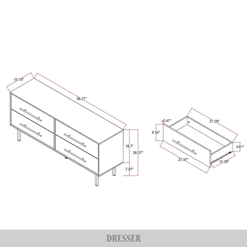 Transitional 4-Drawers Wooden Dresser