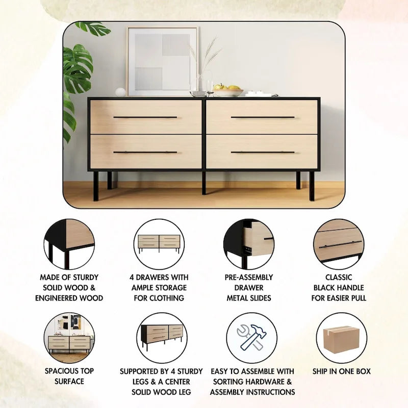 Transitional 4-Drawers Wooden Dresser