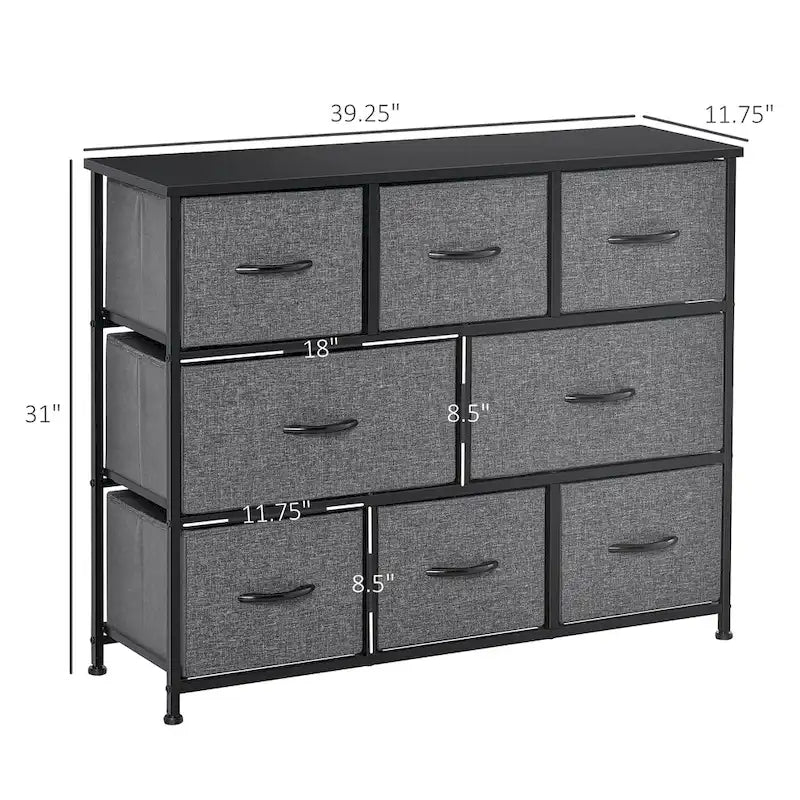 8-Drawer Dresser, 3-Tier Fabric Chest of Drawers, Storage Tower Organizer Unit with Steel Frame Wooden Top for Bedroom
