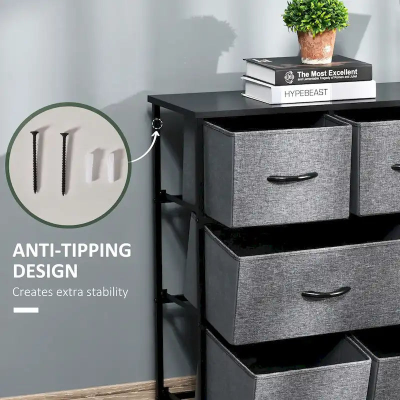 8-Drawer Dresser, 3-Tier Fabric Chest of Drawers, Storage Tower Organizer Unit with Steel Frame Wooden Top for Bedroom