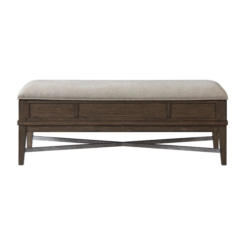 Bedroom Storage Bench with Cushion, Weathered Vintage Oak