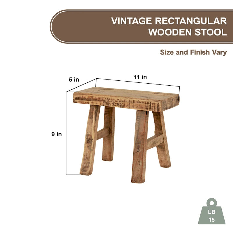 11 in. W Rectangular Natural Wood Vintage Mini Stool - 11 W x 5 L x 9 H