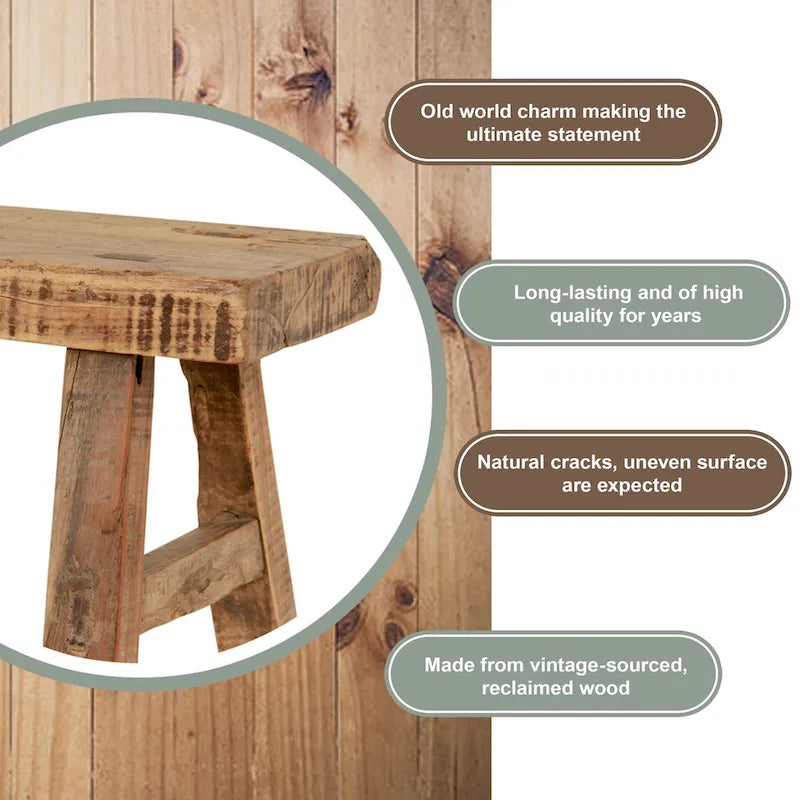 11 in. W Rectangular Natural Wood Vintage Mini Stool - 11 W x 5 L x 9 H