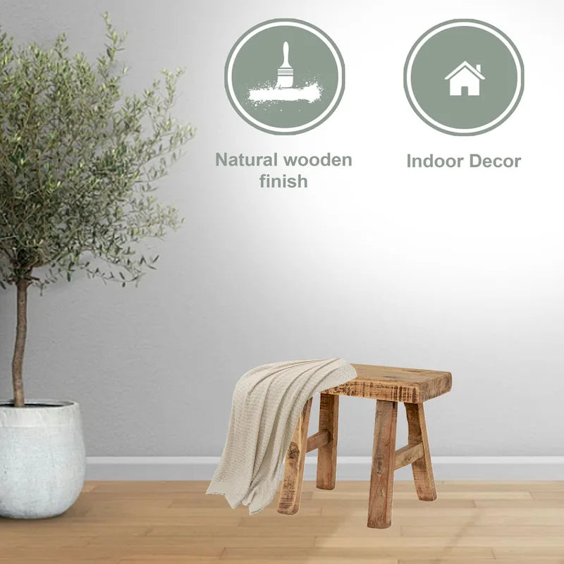 11 in. W Rectangular Natural Wood Vintage Mini Stool - 11 W x 5 L x 9 H