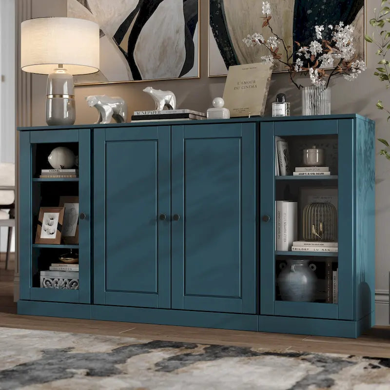 100% Solid Wood 65 Sideboard with Clear, Frosted Glass or Solid Wood Doors