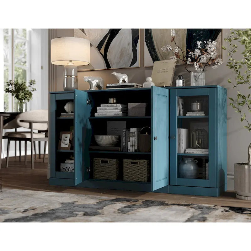 100% Solid Wood 65 Sideboard with Clear, Frosted Glass or Solid Wood Doors