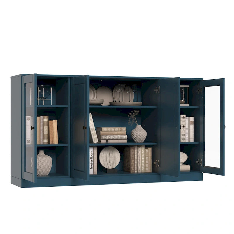 100% Solid Wood 65 Sideboard with Clear, Frosted Glass or Solid Wood Doors