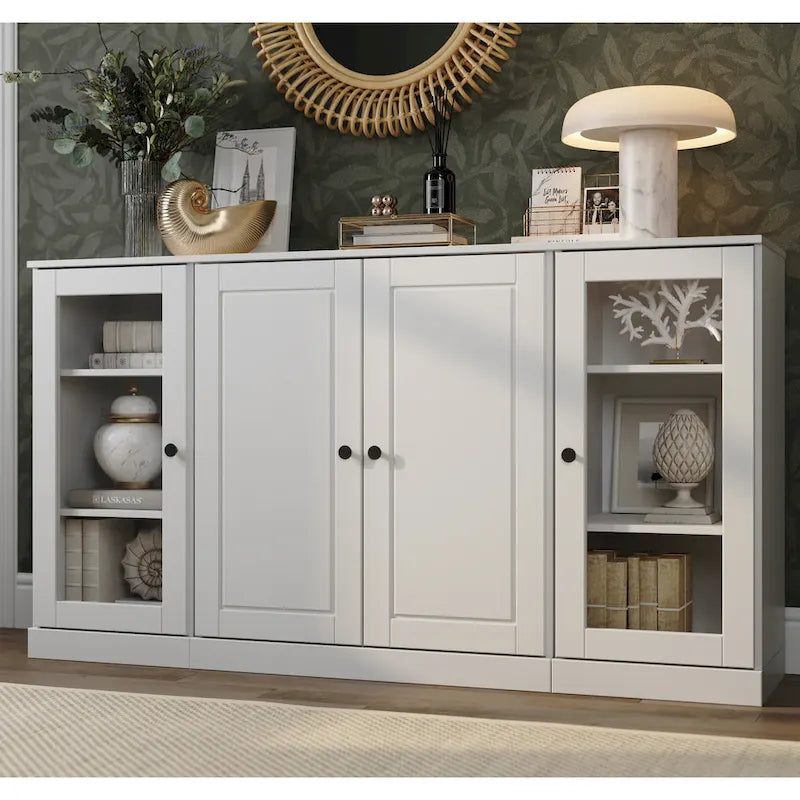 100% Solid Wood 65 Sideboard with Clear, Frosted Glass or Solid Wood Doors
