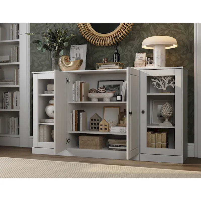 100% Solid Wood 65 Sideboard with Clear, Frosted Glass or Solid Wood Doors