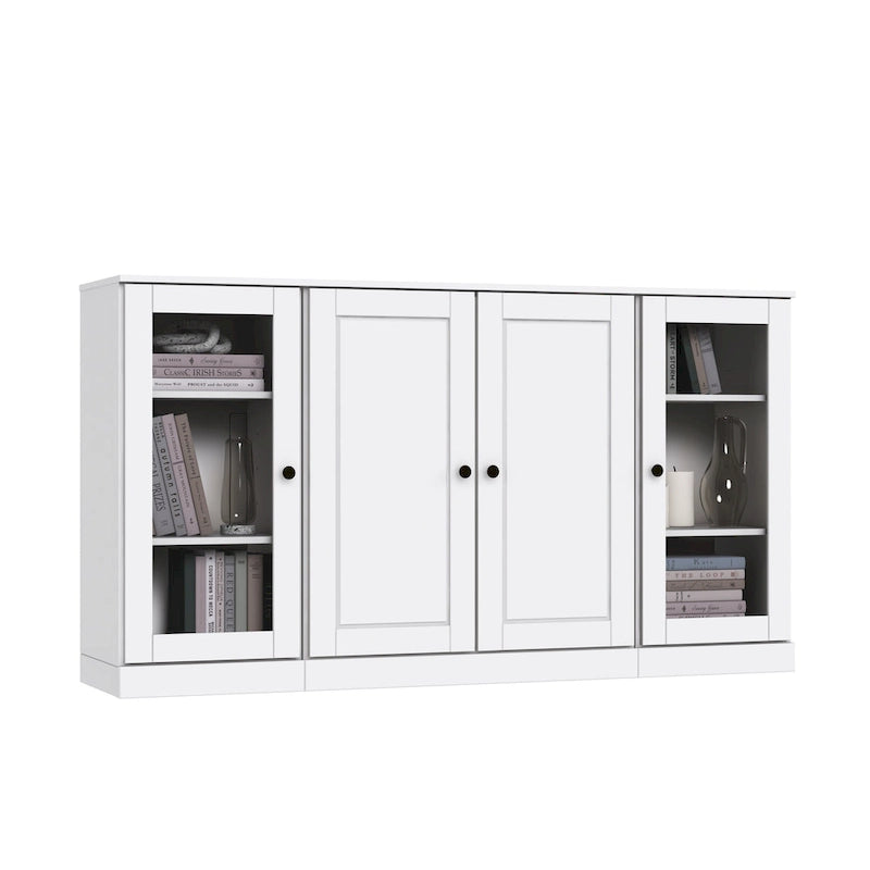 100% Solid Wood 65 Sideboard with Clear, Frosted Glass or Solid Wood Doors