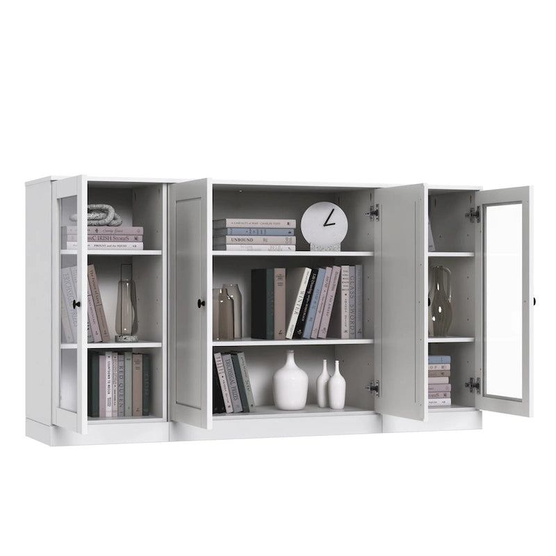 100% Solid Wood 65 Sideboard with Clear, Frosted Glass or Solid Wood Doors
