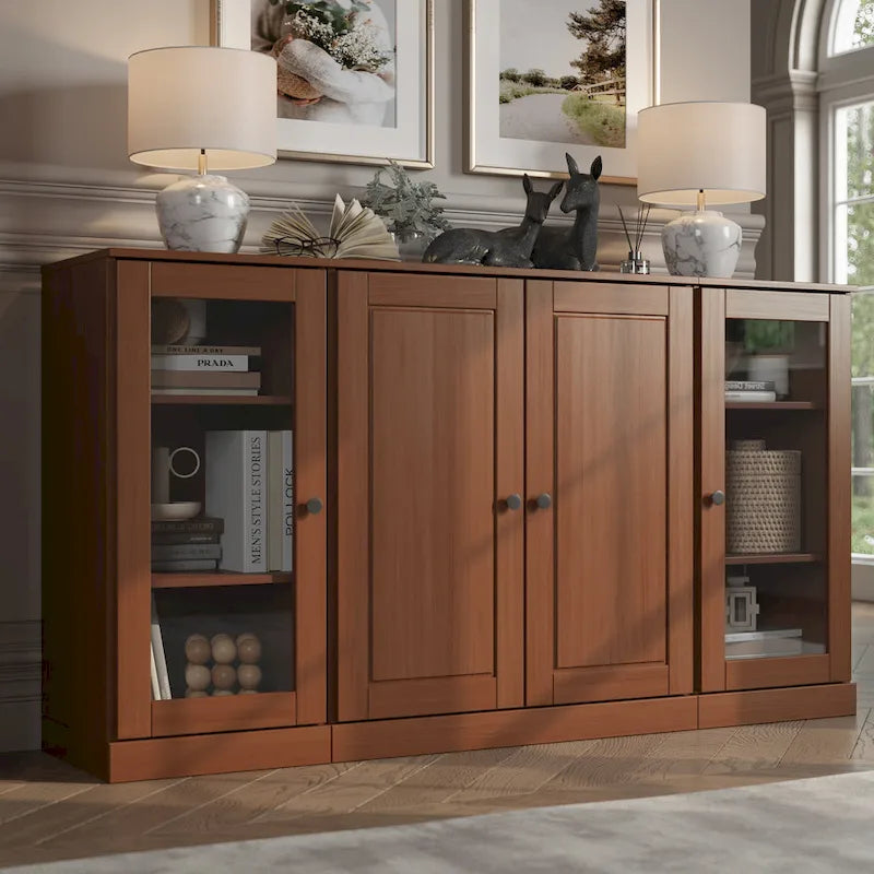 100% Solid Wood 65 Sideboard with Clear, Frosted Glass or Solid Wood Doors