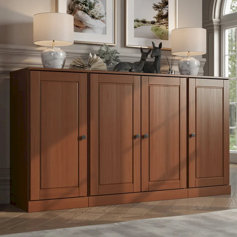 100% Solid Wood 65 Sideboard with Clear, Frosted Glass or Solid Wood Doors