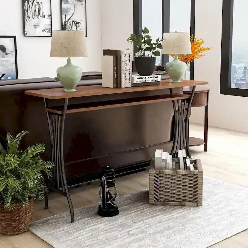 Industrial 60-inch Metal 1-Shelf Counter Height Table