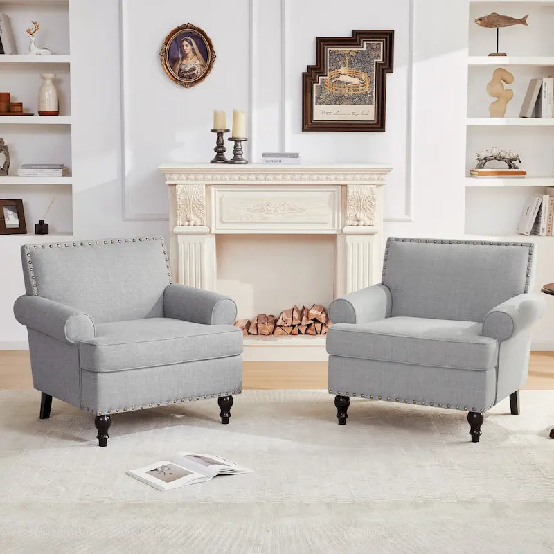 Modern Nailhead Accent Chair Arm Chairs Set of 2