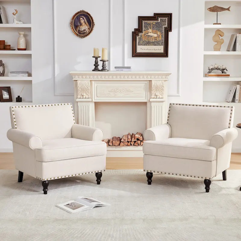 Modern Nailhead Accent Chair Arm Chairs Set of 2