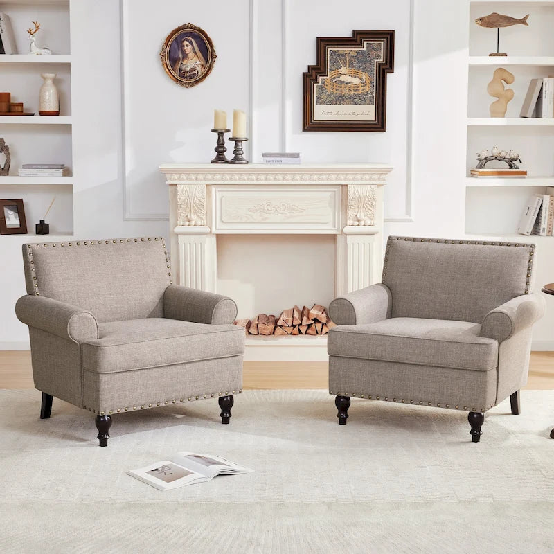 Modern Nailhead Accent Chair Arm Chairs Set of 2