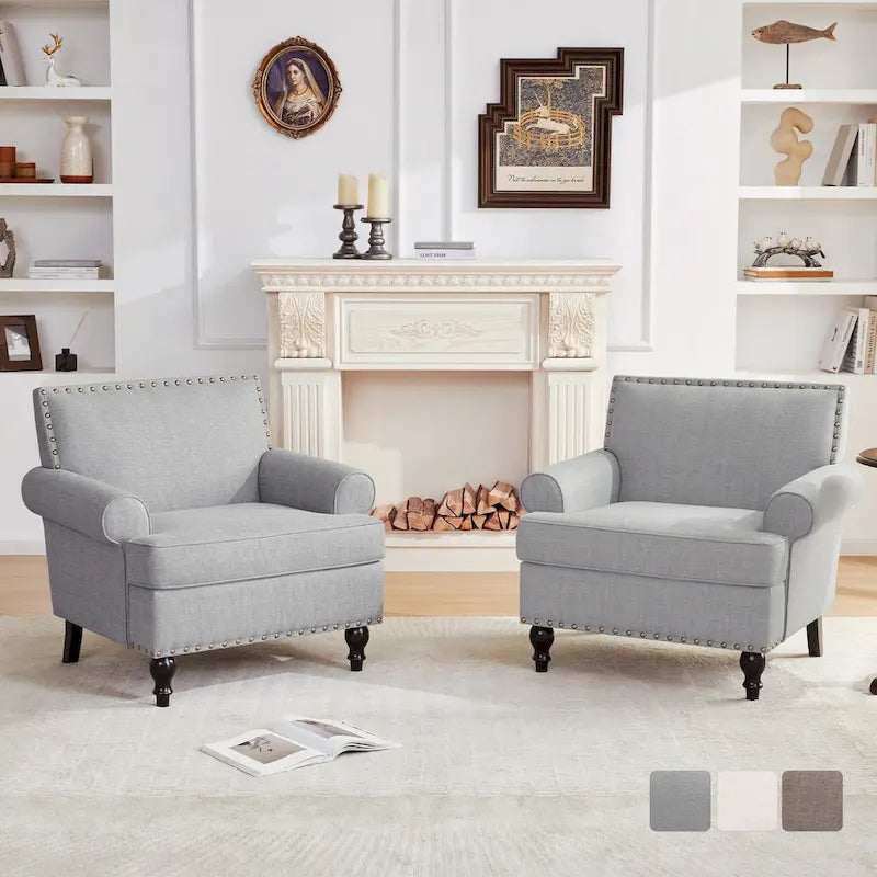 Modern Nailhead Accent Chair Arm Chairs Set of 2