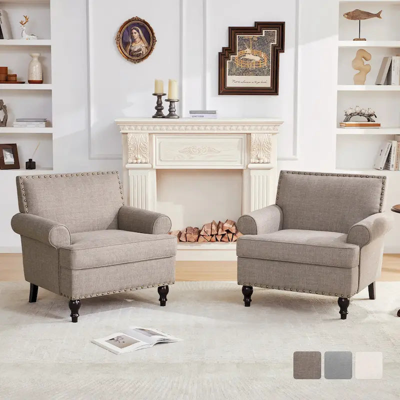 Modern Nailhead Accent Chair Arm Chairs Set of 2