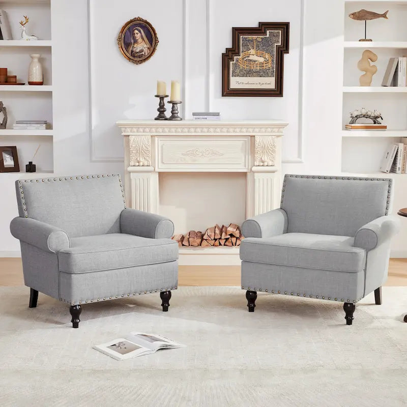 Modern Nailhead Accent Chair Arm Chairs Set of 2
