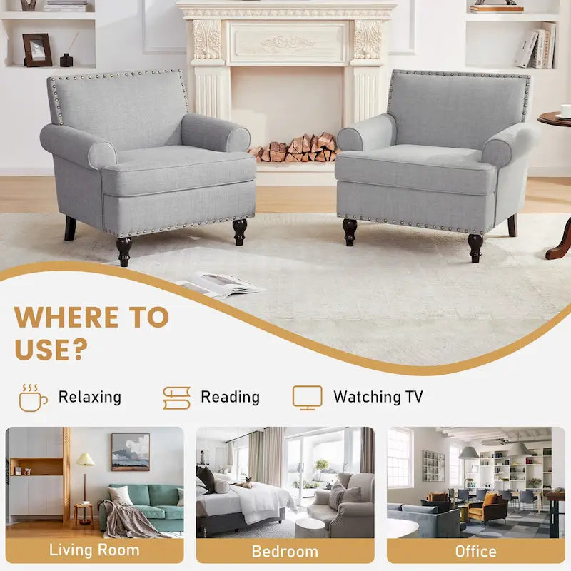 Modern Nailhead Accent Chair Arm Chairs Set of 2