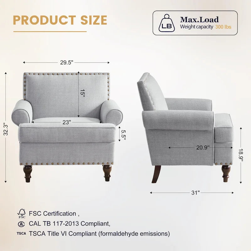 Modern Nailhead Accent Chair Arm Chairs Set of 2