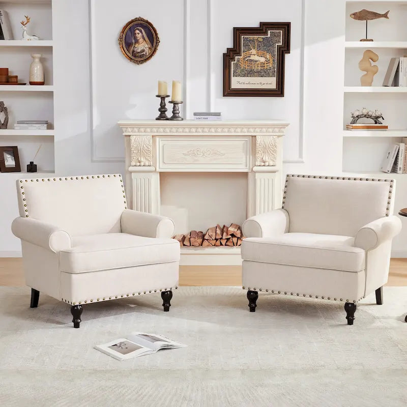 Modern Nailhead Accent Chair Arm Chairs Set of 2
