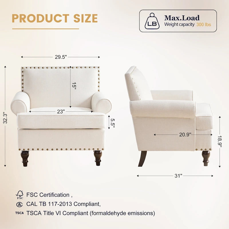 Modern Nailhead Accent Chair Arm Chairs Set of 2