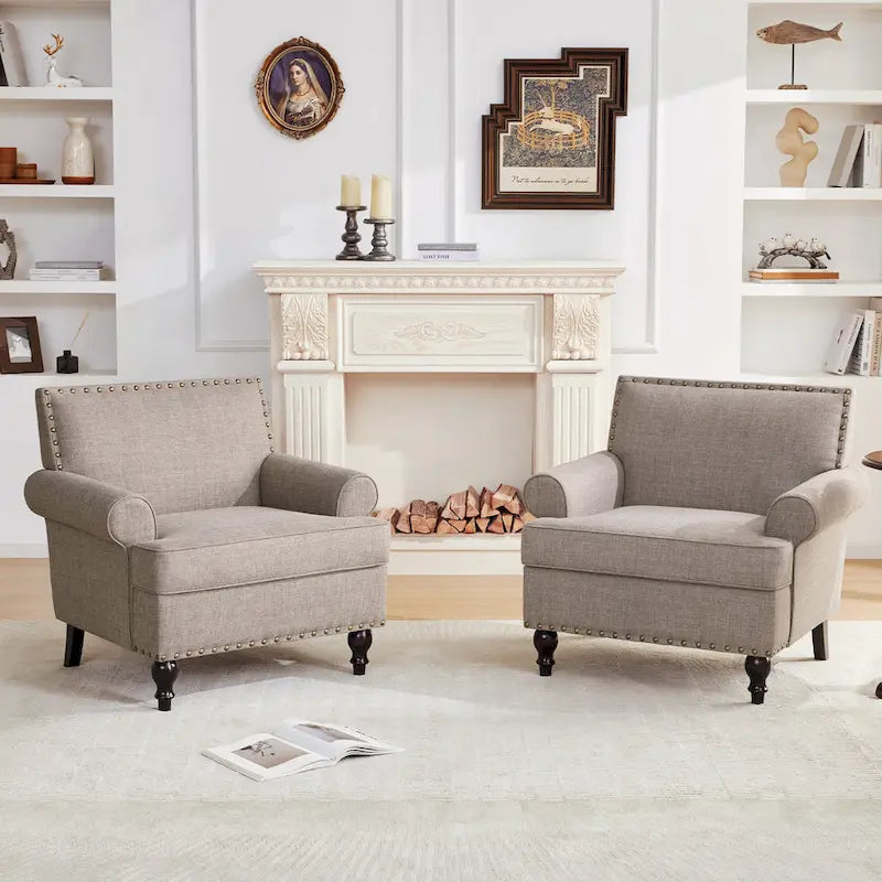 Modern Nailhead Accent Chair Arm Chairs Set of 2