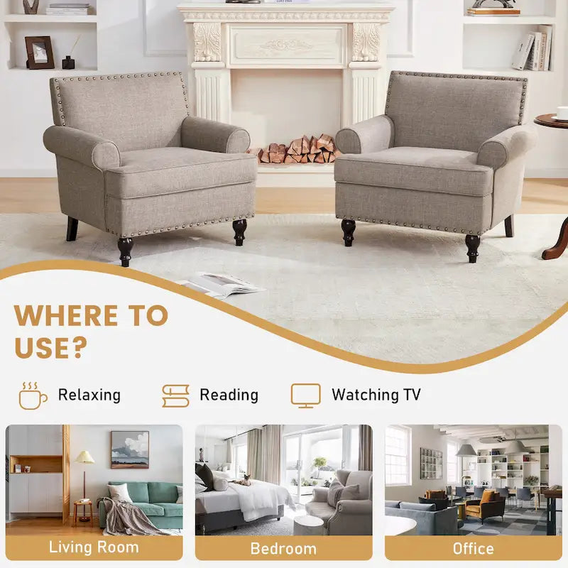 Modern Nailhead Accent Chair Arm Chairs Set of 2