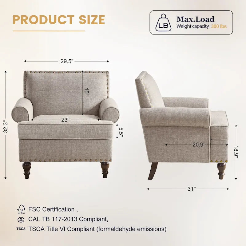 Modern Nailhead Accent Chair Arm Chairs Set of 2
