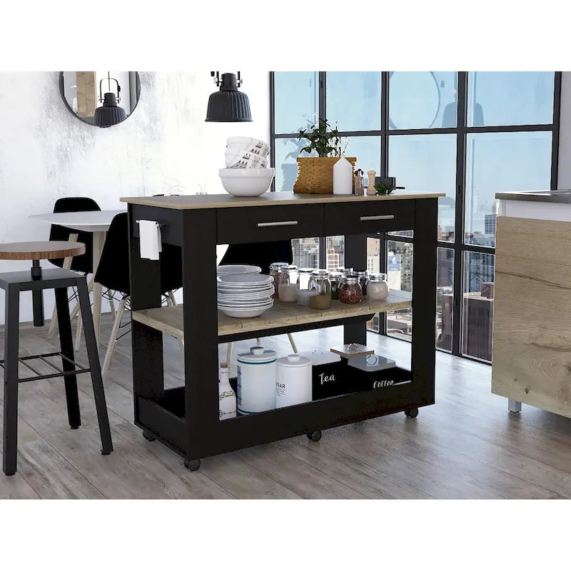 46 Kitchen Island, Two Shelves, Two Drawers