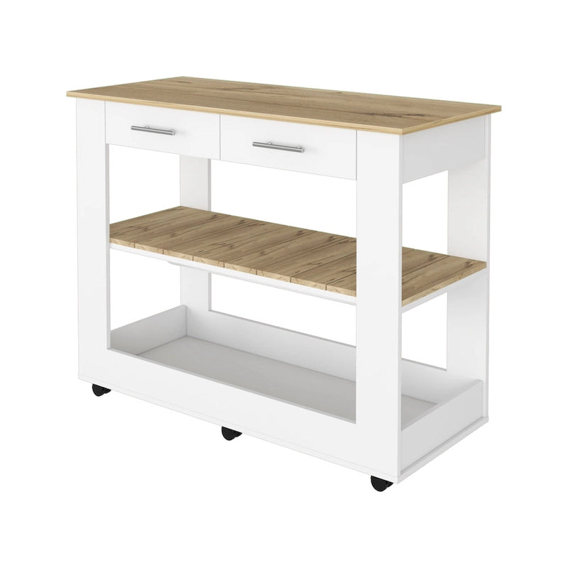 46 Kitchen Island, Two Shelves, Two Drawers