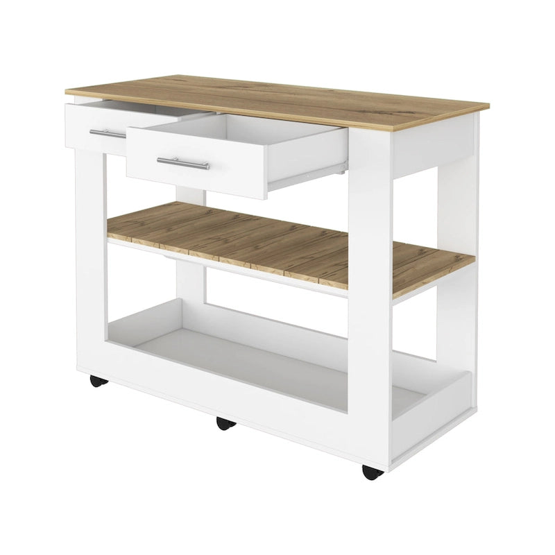 46 Kitchen Island, Two Shelves, Two Drawers