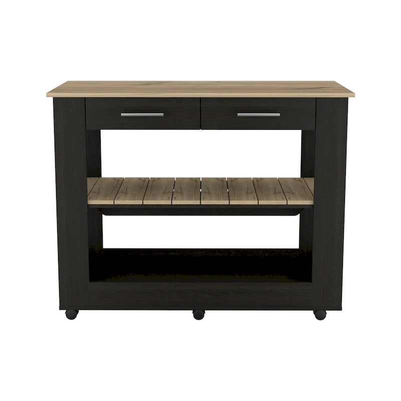 46 Kitchen Island, Two Shelves, Two Drawers
