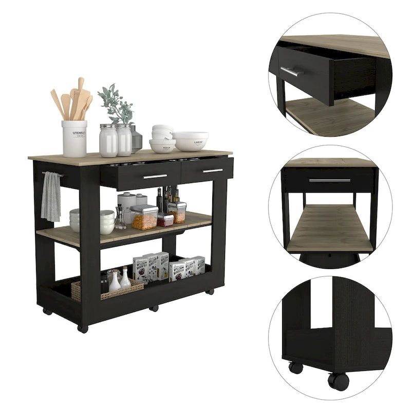 46 Kitchen Island, Two Shelves, Two Drawers