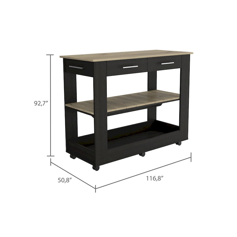 46 Kitchen Island, Two Shelves, Two Drawers