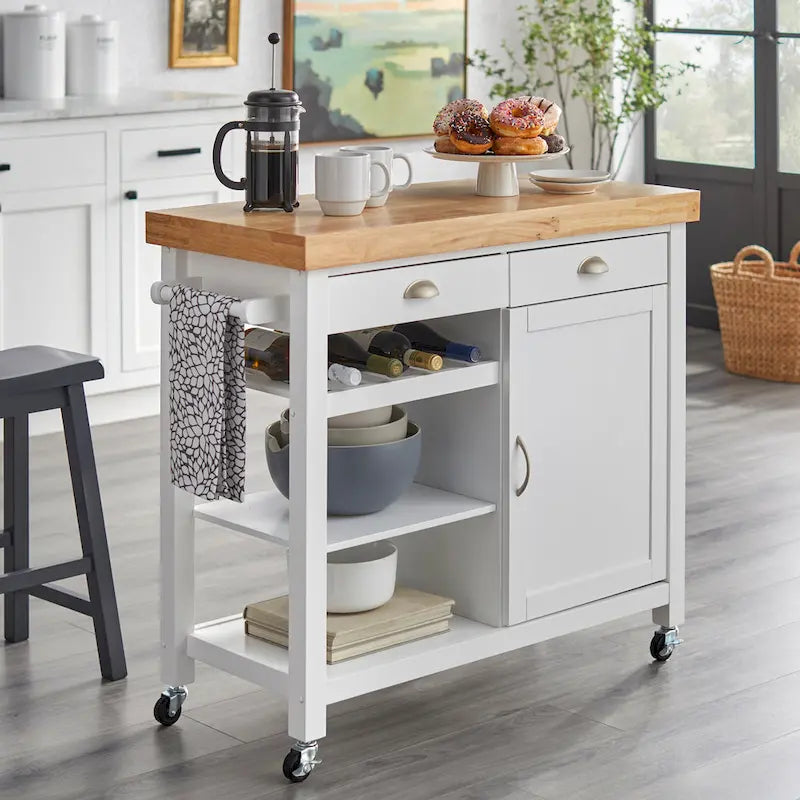 Rolling Rubberwood Kitchen Cart