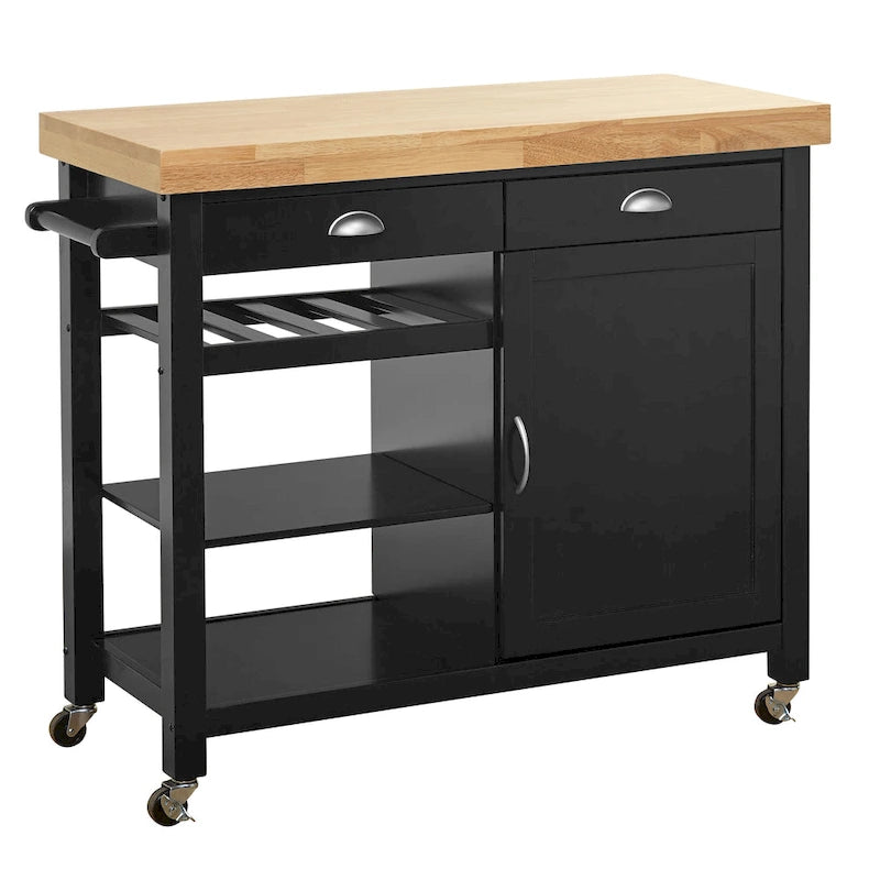 Rolling Rubberwood Kitchen Cart