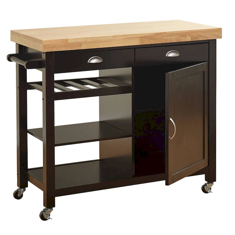 Rolling Rubberwood Kitchen Cart