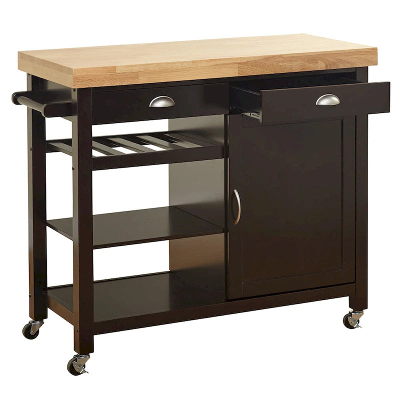Rolling Rubberwood Kitchen Cart