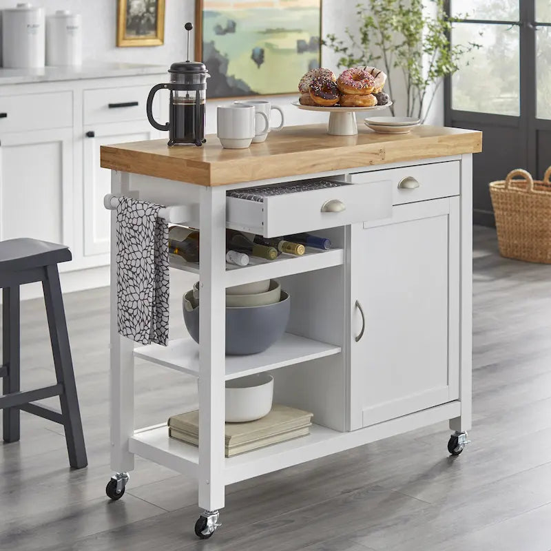 Rolling Rubberwood Kitchen Cart