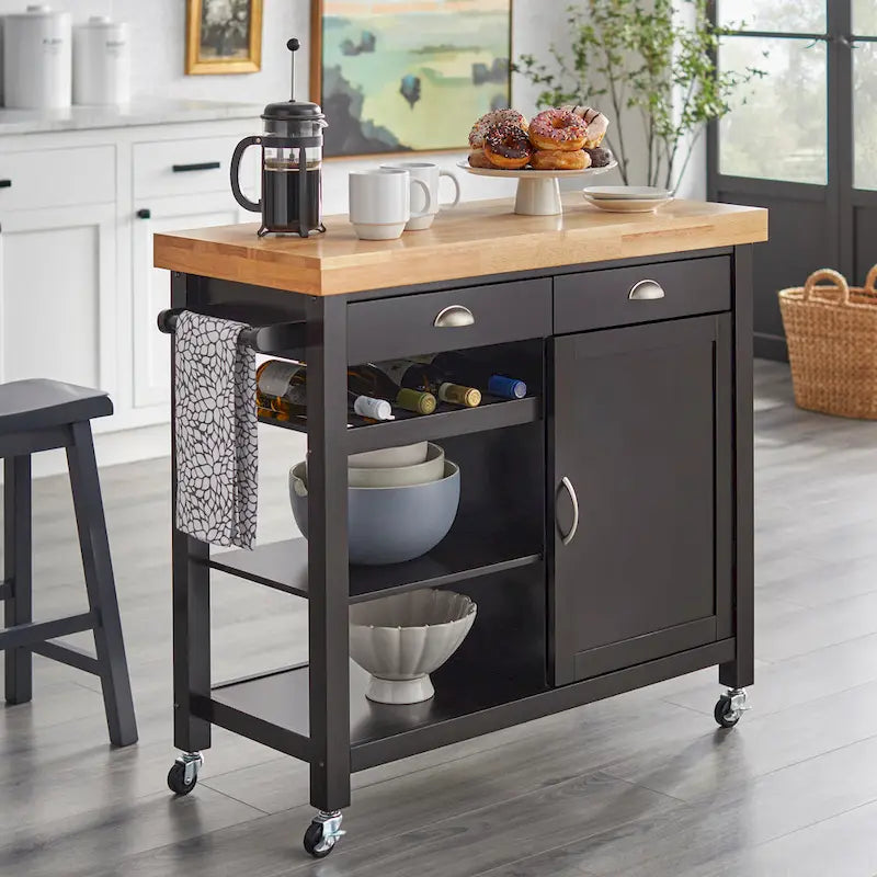 Rolling Rubberwood Kitchen Cart