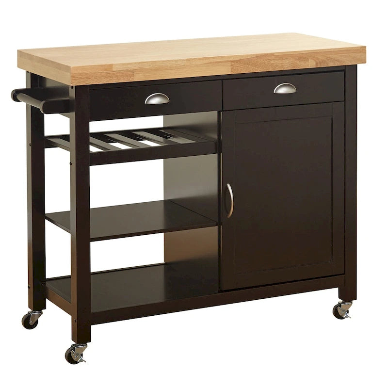 Rolling Rubberwood Kitchen Cart