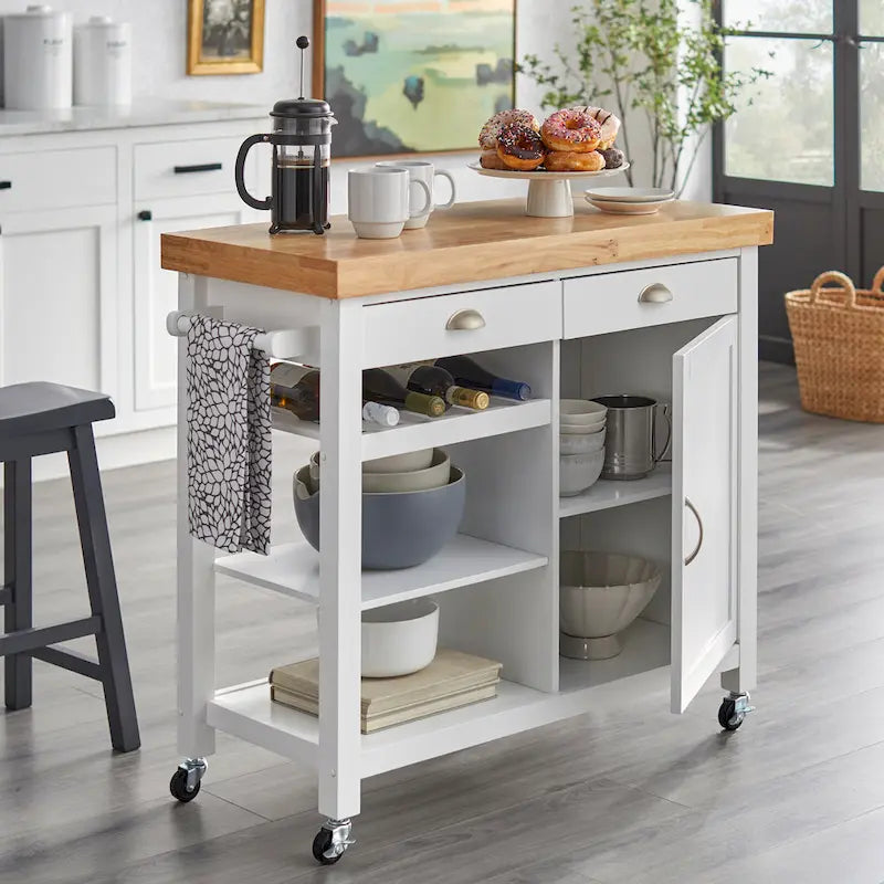 Rolling Rubberwood Kitchen Cart