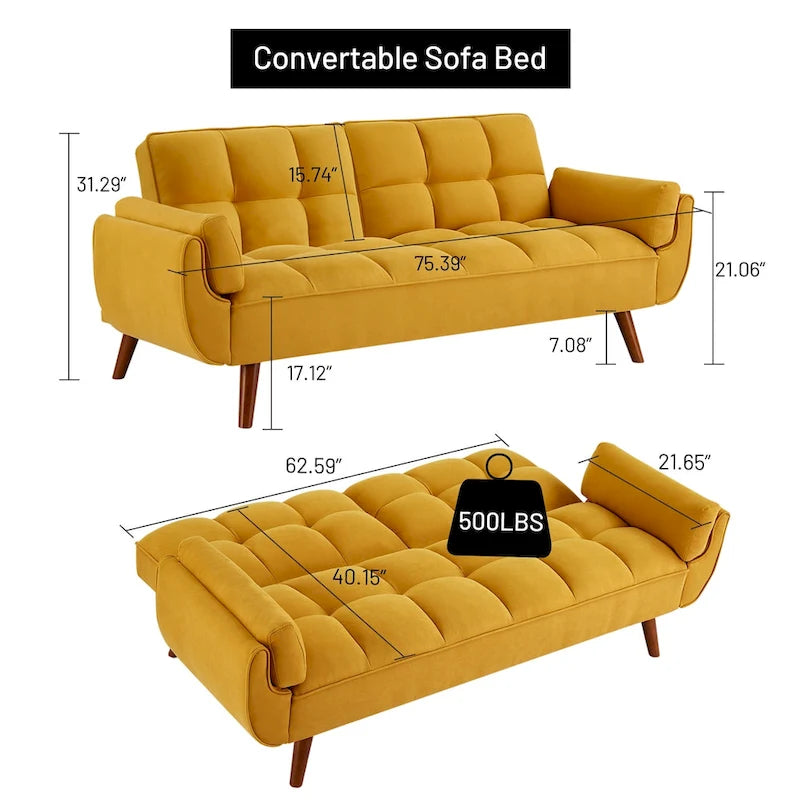 75.39 Sofa Bed, Convertible Sleeper Couch with Pillows, Foldable Loveseat Furniture for Living Room
