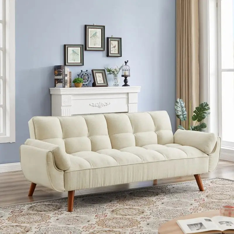 75.39 Sofa Bed, Convertible Sleeper Couch with Pillows, Foldable Loveseat Furniture for Living Room