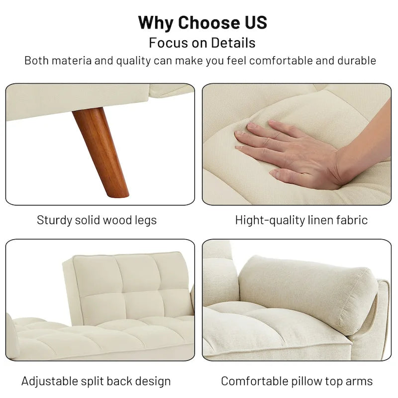 75.39 Sofa Bed, Convertible Sleeper Couch with Pillows, Foldable Loveseat Furniture for Living Room