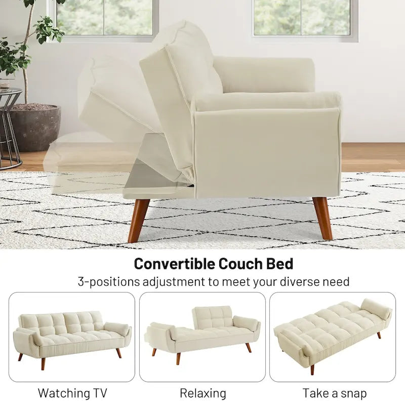 75.39 Sofa Bed, Convertible Sleeper Couch with Pillows, Foldable Loveseat Furniture for Living Room