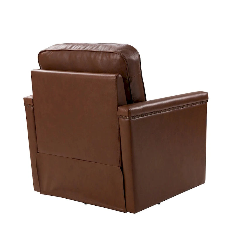 Classic Genuine Leather Swivel Armchair With Nailhead Trims